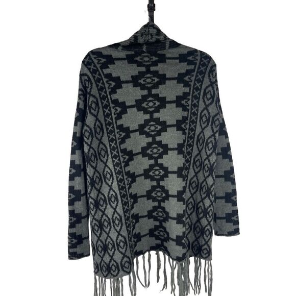 Caslon black grey southwestern high low open fringe cardigan sz XS wool blend - Picture 3 of 11